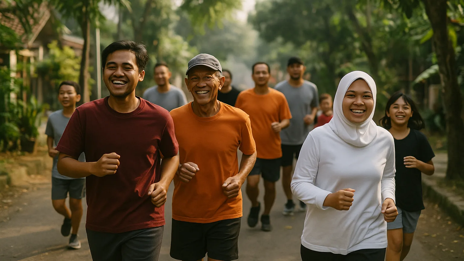 Klub lari komunitas berbagai usia berlari bersama
