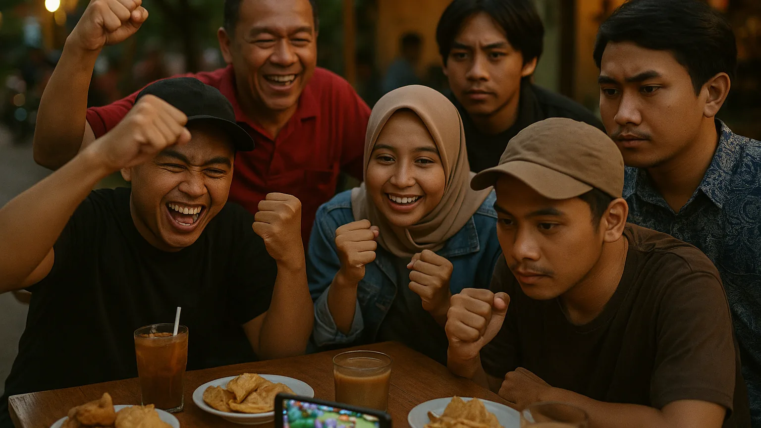 Anggota komunitas Mobile Legends Indonesia berkumpul di warkop menonton turnamen bersama lewat ponsel