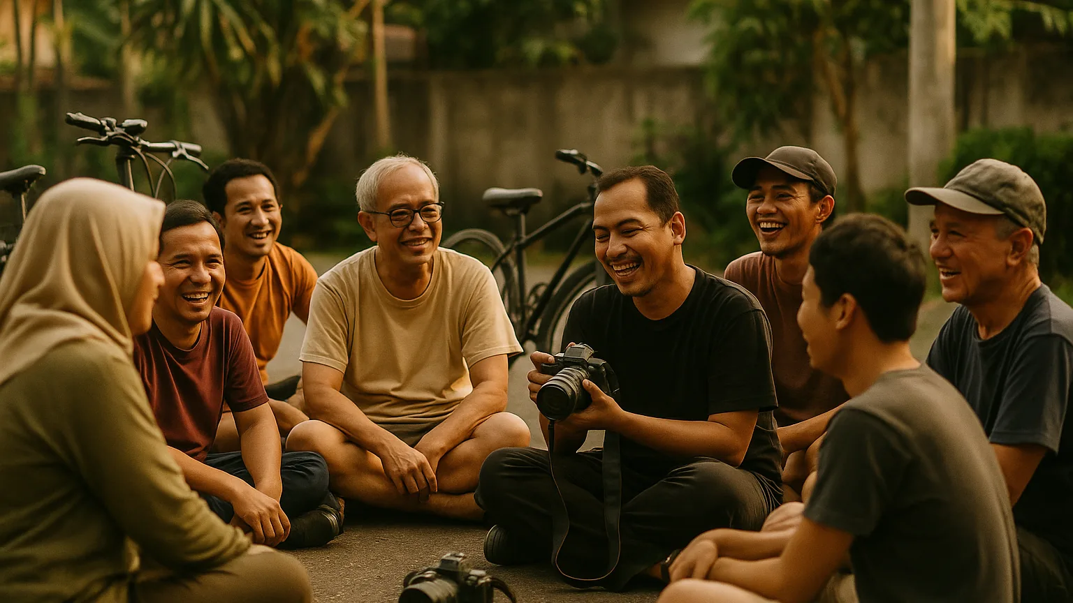 Anggota klub hobi lokal berkumpul dalam kopi darat santai di akhir pekan
